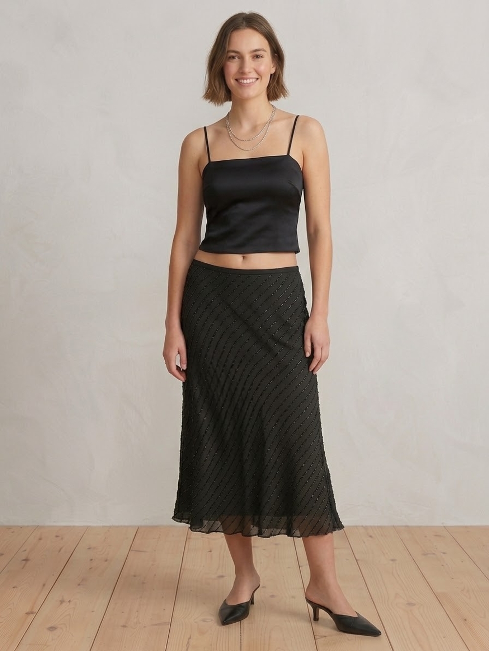 LAUREN Ralph Lauren Silk Beaded Midi Skirt Black Size 6